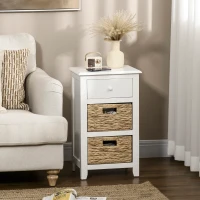HOMCOM End Side Table with Removable Woven Baskets and Drawer for Living Room, Bedroom, 15.6"x11.8"x26.2", White(m-8)