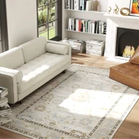 HOMCOM 9x12 Area Rug, Indoor Boho Machine Washable Carpet for Living Room, Bedroom, Dining Room, Kitchen, Blue(m-10)