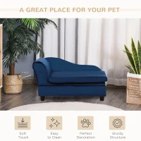 PawHut Pet Sofa Dog Couch Chaise Lounge Pet Bed with Storage Function Small Sized Dog Various Cat Sponge Cushioned Bed Lounge, Blue(m-9)