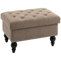 HOMCOM Ottoman with Storage for Living Room, 25" Storage Ottoman with Removable Lid, Button-Tufted Fabric Bench for Footrest and Seat with Wood Legs, Brown(m-1)