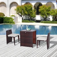 Outsunny 3 Pieces Wicker Patio Dining Set Outdoor Furniture Set with Removable Cushions, Glass Top Dining Table, PE Rattan Conversation Set for Garden Poolside, Cream White(m-8)