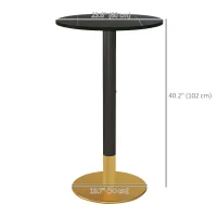 HOMCOM High Top Bar Table, Modern Round Dining Table with Faux-marbled Top and Gold Base, Bistro Table for 2 People, Black(m-3)