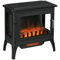HOMCOM 24" Electric Fireplace Stove, Freestanding Infrared Fire Place Heater with Realistic Logs Flame, Adjustable Temperature, Overheat Protection, 1000W/1500W, Black(m-11)