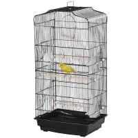 PawHut 36" Bird Cage, Macaw Play House, Cockatoo, Parrot, Finch Flight Cage, 2 Doors Perch, 4 Feeder Pet Supplies, Black(m-11)