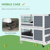 PawHut 2-Tier Indoor Rabbit Hutch Rabbit Cage with Wheels, Feeding Trough, Gray(m-7)