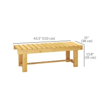 Outsunny 43" Wood Outdoor Bench, 2 Person Patio Bench, Backless Outdoor Patio Loveseat with Slatted Seat for Park, Backyard, Lawn, Natural Wood(m-3)
