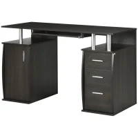 HOMCOM 47" Computer Desk with Keyboard Tray and Storage Drawers, Home Office Workstation Table with Storage Shelves, Dark Brown Wood Grain(m-11)