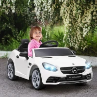 Aosom Mercedes SLC 300 Licensed Kids Electric Car with Remote Control, 12V Battery Powered Kids Ride on Car with Music, Lights, Suspension for 3-6 Years Old, White(m-2)