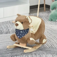 Qaba Baby Rocking Horse Bear Design Plush Stuffed Rocking Chair, Wooden Rocking Horse with Sound, Seat Belt for Boys and Girls Gift, Brown(m-8)