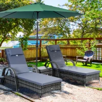 Outsunny Wicker Outdoor Chaise Lounge Chair Set of 3 with Side Table, 5-Level Adjustable Backrest PE Rattan Pool Lounge Chair with Wheels, Cushion & Headrest, Mixed Gray and Gray(m-10)