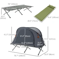 Outsunny Camping Tent Cot, Multifunctional Folding Tent Combo, Portable Off-Ground Tent Shelter with Self-Inflating Air Mattress and Carry Bag for 1 Person(m-3)