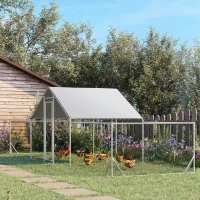 PawHut Chicken Run, 23' x 6.6' Metal Chicken Coop with Waterproof and Anti-UV Cover, Spire Roof, Door, for 12-14 Chickens, Ducks, Rabbits, Sliver(m-1)