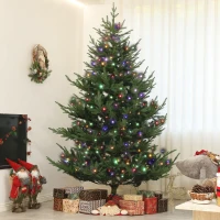 HOMCOM 7.5 ft Artificial Christmas Tree, Prelit Christmas Tree with 300 LED Lights, 1218 Branch Tips and Wide Metal Base, Green(m-9)