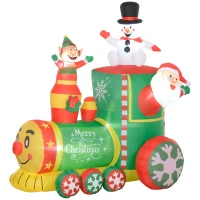 Outsunny 6FT Inflatable Train with Santa Claus, Snowman, Blow-Up Outdoor Display w/ White LED Lights for Party(m-1)