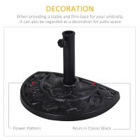 Outsunny 20 lbs Resin Half Round Patio Umbrella Base 20" Outdoor Decorative Parasol Stand Holder For Φ1.5", Φ1.9" Pole, Black(m-4)