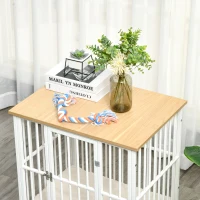 PawHut Dog Crate, Furniture Style Pet Cage Kennel, End Table, Decorative Dog House, with Soft Cushion, Wooden Top, Door, for Small Dogs, Indoor Use, Oak(m-10)