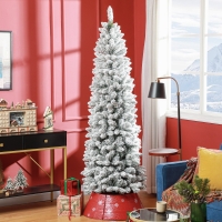 HOMCOM 7ft Pencil Christmas Tree, Flocked Tree with 687 Branch Tips and Metal Base for Home, Indoor, Holiday