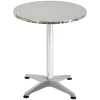 HOMCOM  Bar Table Aluminum Home Pub Indoor Outdoor Patio Use Adjustable Height Silver(m-2)