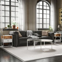 HOMCOM Set of 2 Side Tables with Charging Stations and LED Lights, End Tables with Drawer and Shelves for Living Room, White(m-10)