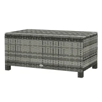 Outsunny Rattan Wicker Coffee Table with Glass Top Outdoor Garden Patio Furniture Brown Tempered(m-2)