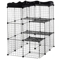 PawHut 34 Panels Pet Playpen, Small Animal Playpen with Doors, Ferret Cage, Portable Metal Wire Yard for Kittens, 41" x 27.5" x 46"(m-11)