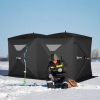 Outsunny 5-8 People Ice Fishing Shelter, Pop-Up Portable Ice Fishing Tent with Carry Bag, Two Doors, Windows and Vents, Ice Shanty for Winter Fishing, Black(m-2)