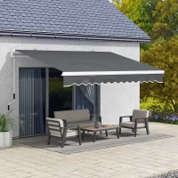Outsunny 13' x 8' Patio Awning, Manual Retractable Sun Shade with UV Protection and Easy Crank Opening, Dark Gray(m-2)
