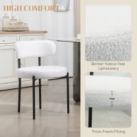 HOMCOM 2 Pieces Kitchen Chairs, Modern Dining Chairs w/ Berber Fleece Upholstery and Steel Legs for Living Room, Cream White(m-5)