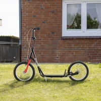 Aosom Kids Kick Scooter for 5+ Year Old, Kids Ride on Toy w/ 16'' Inflatable Wheel Dual Brakes, Black(m-1)