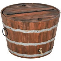 Outsunny 13 Gallons Retro Style Wooden Cooler Ice Bucket with Support Frame, Foldable Flip Cover, and Drain Faucet(m-7)