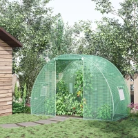Outsunny 5'x10'x7' Tunnel Greenhouse Outdoor Walk-In Hot House with Roll-up Windows and Zippered Door, Steel Frame, PE Cover, Green(m-8)