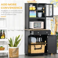 HOMCOM Freestanding 67" Kitchen Buffet with Hutch, Pantry Cabinet with Microwave Stand, Adjustable Shelf, 2 Drawers, Cupboard, Black(m-5)