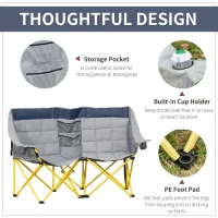 Outsunny Loveseat Style Camping Chair, Oversized Folding Lawn Chair with Carry Bag & Cup Holders, for Outdoor, Beach, Picnic, Hiking, Travel, Navy Blue & Gray(m-6)