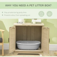 PawHut 3-in-1 Cat Litter Box Furniture Hidden, Cat Cabinet Bed, End Table with Rattan, Kitty Bed with Plush Foam Cushion, Modern Cat Bedding House with End Table Use, Oak(m-7)
