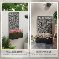 Outsunny Metal Outdoor Privacy Screen with Raised Garden Bed, Privacy Panel and Planter Box, Wall-Mounted or Freestanding, Black(m-4)
