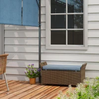 Outsunny Outdoor Patio Wicker Storage Bench, 2-In-1 Rattan Patio Furniture, 29 Gal Storage Box w/ Cushion, Dark Blue(m-10)