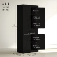 HOMCOM 72" Kitchen Storage Cabinet, Farmhouse Kitchen Pantry Cabinet with 4 Barn Doors, Drawer, Adjustable Shelves, Black(m-3)