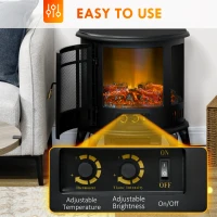 HOMCOM 22" Electric Fireplace Stove, Freestanding Electric Fire Place Heater with Realistic LED Flame, Adjustable Temperature, 1500W, Black(m-5)