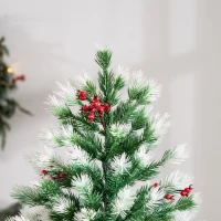 HOMCOM 5' Tall Unlit Snow-Flocked Fir Artificial Christmas Tree with Realistic Branches, Red Berries and 554 Tips, Green / White(m-9)