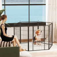 PawHut 6 Panels Heavy Duty Dog Playpen Outdoor Indoor with Door & Strap, 31.5" Height Portable & Foldable Pet Playpen(m-8)