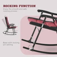 Outsunny 3 Piece Outdoor Patio Furniture Set with Glass Coffee Table & 2 Folding Padded Rocking Chairs, Bistro Style for Porch, Camping, Balcony, Red(m-4)