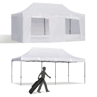 Outsunny 10' x 20' Pop Up Canopy Tent with Sidewalls & Doors, Instant Tents for Parties with Wheeled Carry Bag, Height Adjustable, for Outdoor, Garden, Patio, White(m-11)
