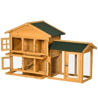 PawHut 59" Wooden Rabbit Hutch 2 Tier Bunny House Pet Playpen Enclosure for Indoor Outdoor with Slide-out Tray, Ramp, for Rabbits and Small Animals, Orange(m-9)