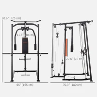 Soozier 3 In 1 Smith Machine with Dual Cable Pulley System, Chest Press Station, 17-Level Squat Rack and Barbell Bar(m-3)