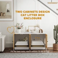 PawHut Cat Litter Box Enclosure w/ 2 Cabinets, Scratching Mats, Pull-Out Trays, Hidden Litter Box for 2 Cats, White(m-4)