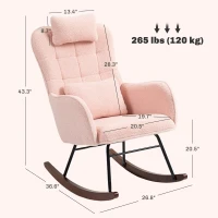 HOMCOM Nursery Rocking Chair with Headrest, Lumber Pillow, Nursing Chair with High Back for Living Room, Bedroom, Pink(m-3)
