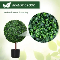 Outsunny 23.5" Artificial Boxwood Topiary Ball Tree, Fake Decorative Plant, Nursery Pot Included for Home, Balcony, Backyard and Garden, Set of 2, Green(m-4)