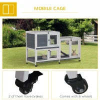 PawHut Wooden Rabbit Hutch Elevated Pet House Bunny Cage Small Animal Habitat with Slide-out Tray Lockable Door Openable Top for Indoor 58" x 18" x 35" Grey(m-7)