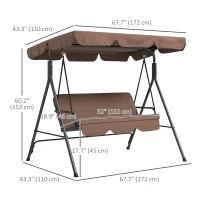 Outsunny 3-Seater Outdoor Porch Swing with Adjustable Canopy, Patio Swing Chair for Garden, Poolside, Backyard, Brown(m-3)