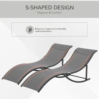 Outsunny Pool Chaise Lounge Chairs Set of 2, S-shaped Foldable Outdoor Chaise Lounge Chair Reclining for Patio Beach Garden With 264lbs Weight Capacity, Dark Grey(m-5)